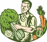 Organic Farmer Green Grocer With Vegetables Retro