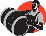 Man Carrying Wine Barrel Cask Keg Retro