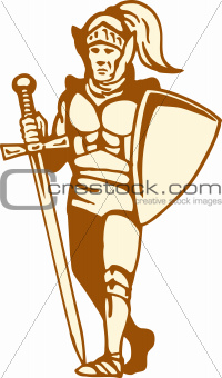 knight standing with sword and shield 