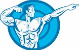 Bodybuilder Flexing Muscles Pointing Side Retro