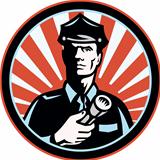 Policeman Security Guard With Flashlight Retro
