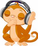 Cute little Monkey listening music