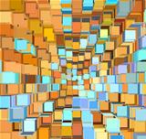3d abstract fragmented pattern in blue orange