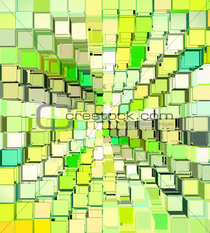 3d abstract fragmented cube pattern green yellow backdrop