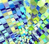 3d abstract fragmented pattern in blue yellow green
