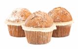Three muffins on white background