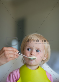 Eat smeared baby feeding by mother