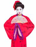 Portrait of geisha with fan isolated on white