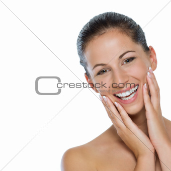 Beauty portrait of smiling girl isolated on white