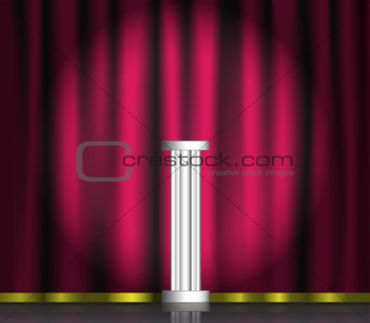 Pink curtain and pedestal on stage
