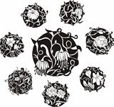 Round decorative flower dingbat designs