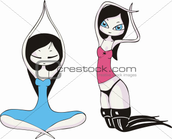 Two girls in yoga poses