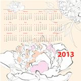 Calendar for 2013 with Peony flowers 
