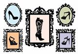 shoe silhouettes in antique frames, vector set