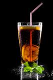 Iced tea beverage isolated on black background
