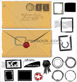 Old envelope and postage stamp set