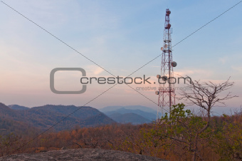 Big telecommunication tower on the mountain