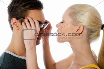 Beautiful girl about to kiss her boyfriend