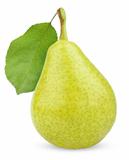 Ripe green yellow pear fruit with leaf