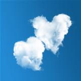 Two heart-shaped clouds on blue sky 