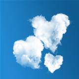 three heart-shaped clouds on blue sky 