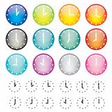 Vector illustration of coloured glossy and shiny watches sphere icon.