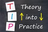 TIP acronym for theory into practice written on a blackboard 