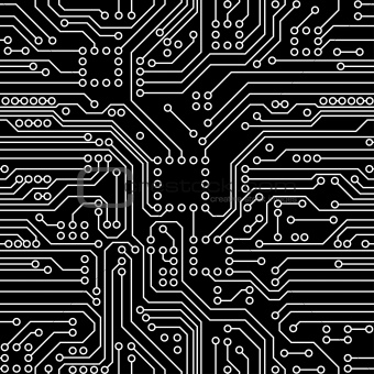 Black computer circuit board. Seamless pattern. Vector
