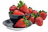 Healthy organic strawberries against blue sky