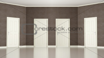 Brown Empty room with four doors