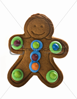 Gingerbread man on white background with space for text