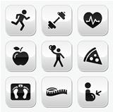 Keep fit and healthy icons on glossy buttons
