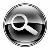 magnifier icon black, isolated on white background.