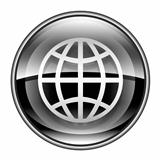 Globe icon black, isolated on white background.