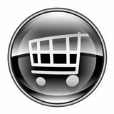 shopping cart icon black, isolated on white background.