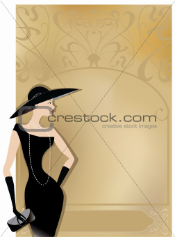 Lady in black at vintage poster