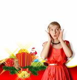 Woman In Red With Christmas Gifts