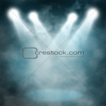 Spotlight blue on smog background