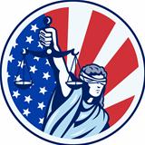 American Lady Holding Scales of Justice Flag retro
