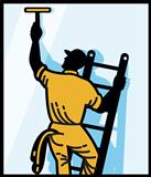 Window Cleaner Worker Cleaning Ladder Retro
