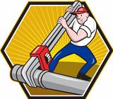 Plumber Worker With Adjustable Wrench Cartoon
