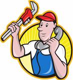 Plumber Worker With Adjustable Wrench Phone
