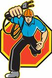 Electrician Worker Running Electrical Plug