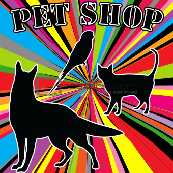 Pet shop advertising with pets silhouettes