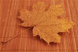 Maple leave on wooden mat
