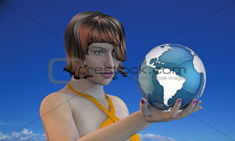 girl holding the earth in her hand