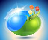 Spring. Eco-icon with nature yin-yang