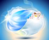 Winter. Eco-icon with nature yin-yang