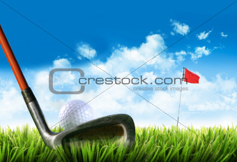 Golf ball with tee in the grass 
