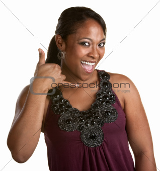 Smiling Woman with Phone Gesture